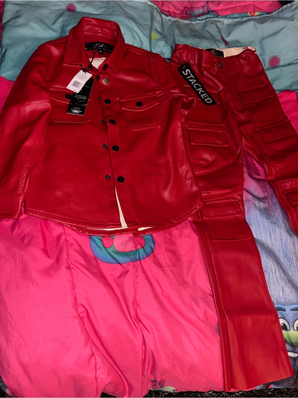 Jordan Craig Kids Red Faux Leather Jacket & Cargo Pants Set